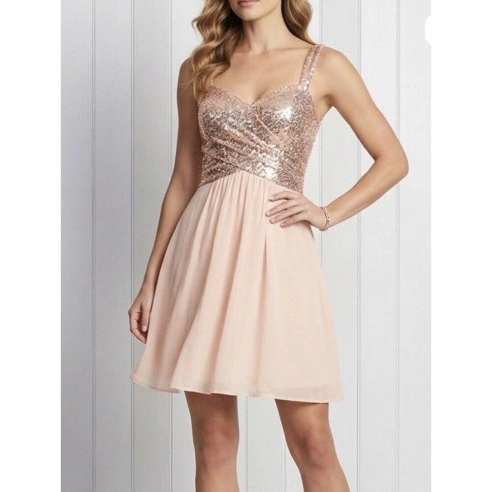 B2 Jasmine Sequin Bodice Chiffon Mini Dress Blush Pink Bridesmaid Wedding size 4